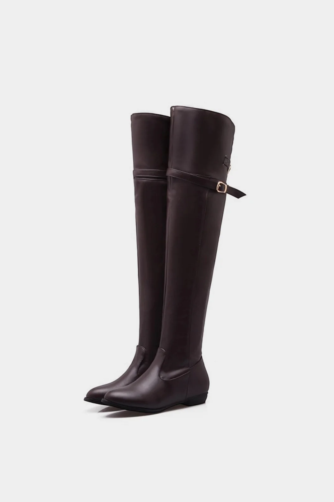 Leather Pointed Over The Knee Boots - Flockneti