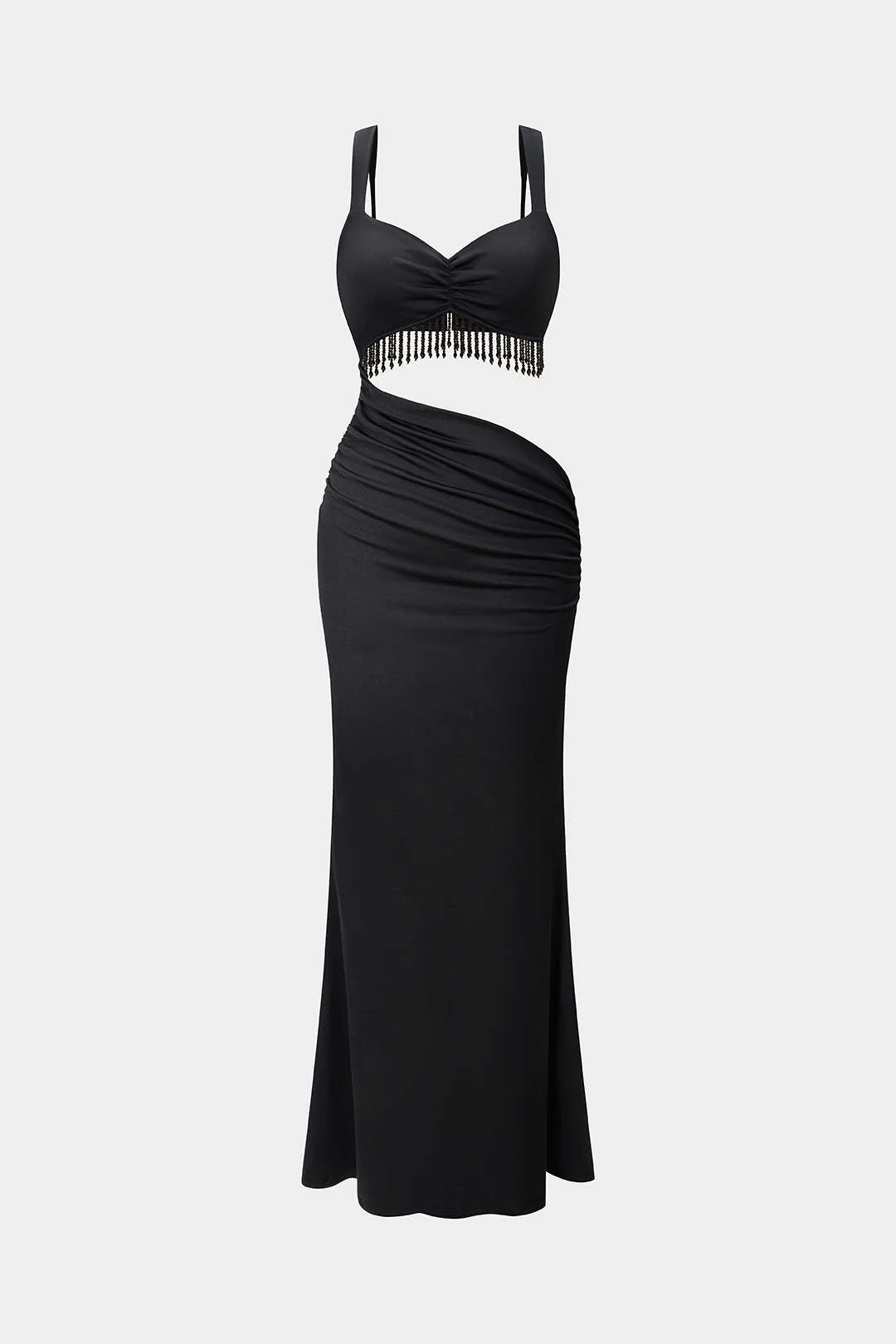 Fringe Cut Out Slip Sleeveless Maxi Dress - Flockneti