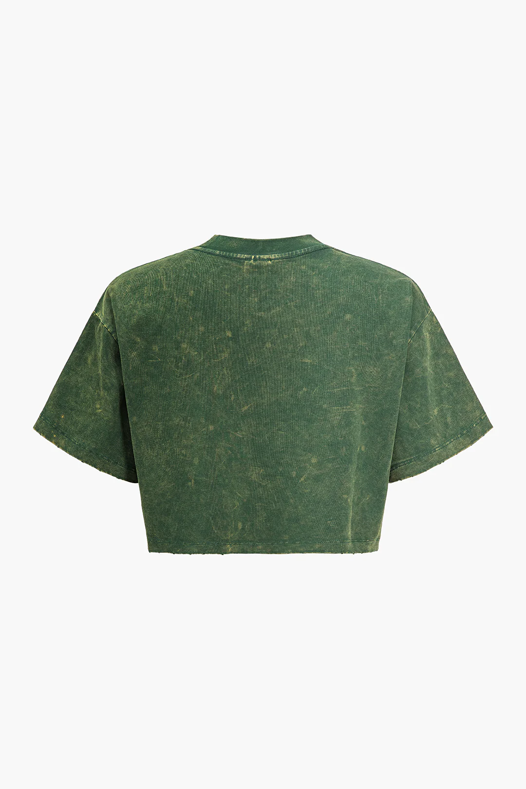 Washed Round Neck Cropped Short Sleeve T-Shirt - Flockneti
