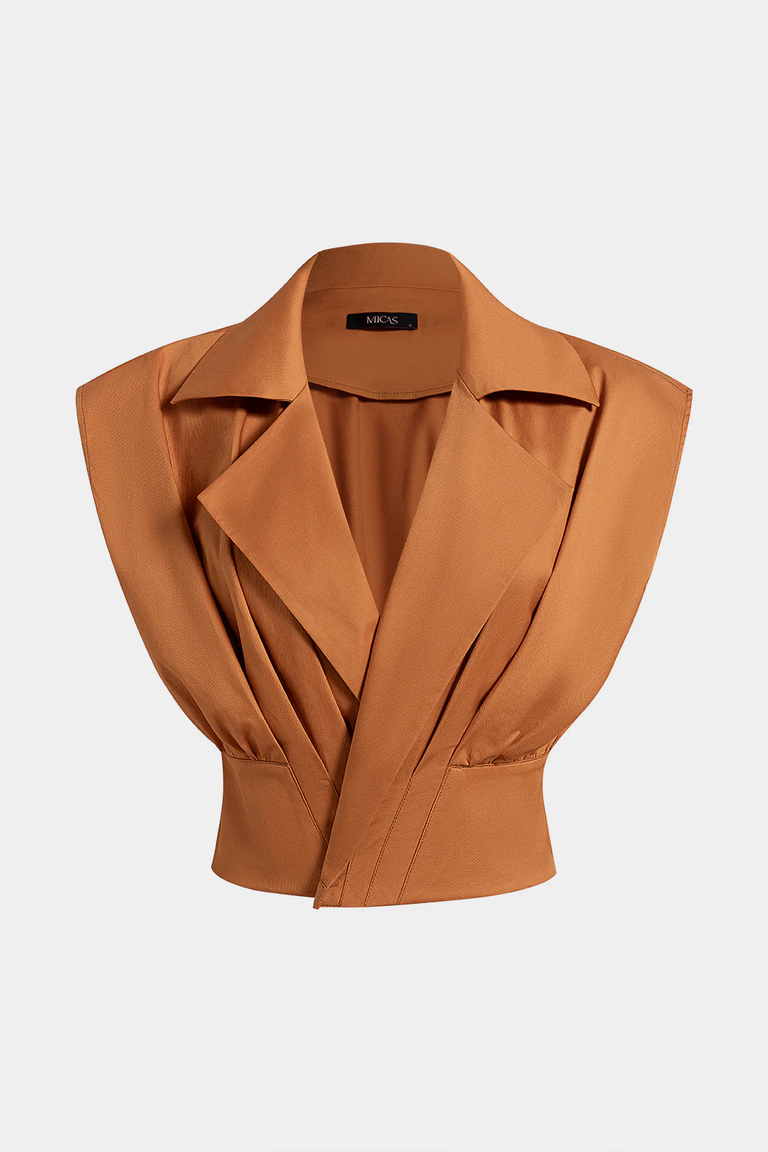 Solid Notched Lapel Ruched Vest - Flockneti