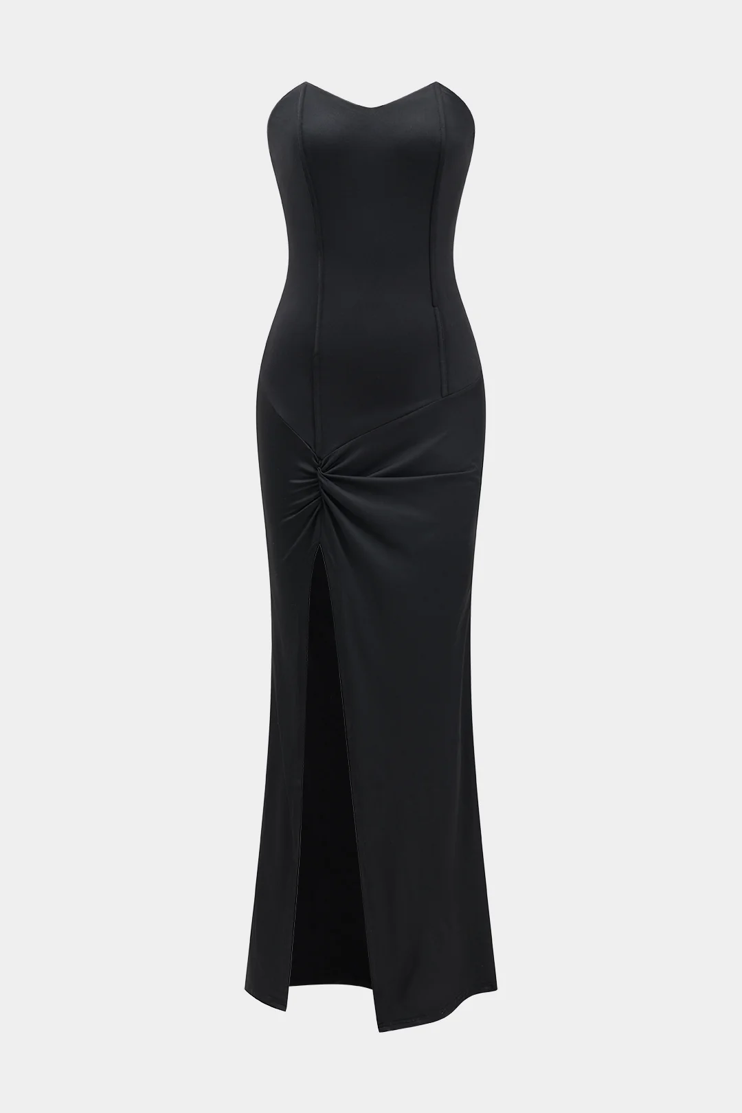 Ruched Strapless High Slit Sleeveless Maxi Dress - Flockneti