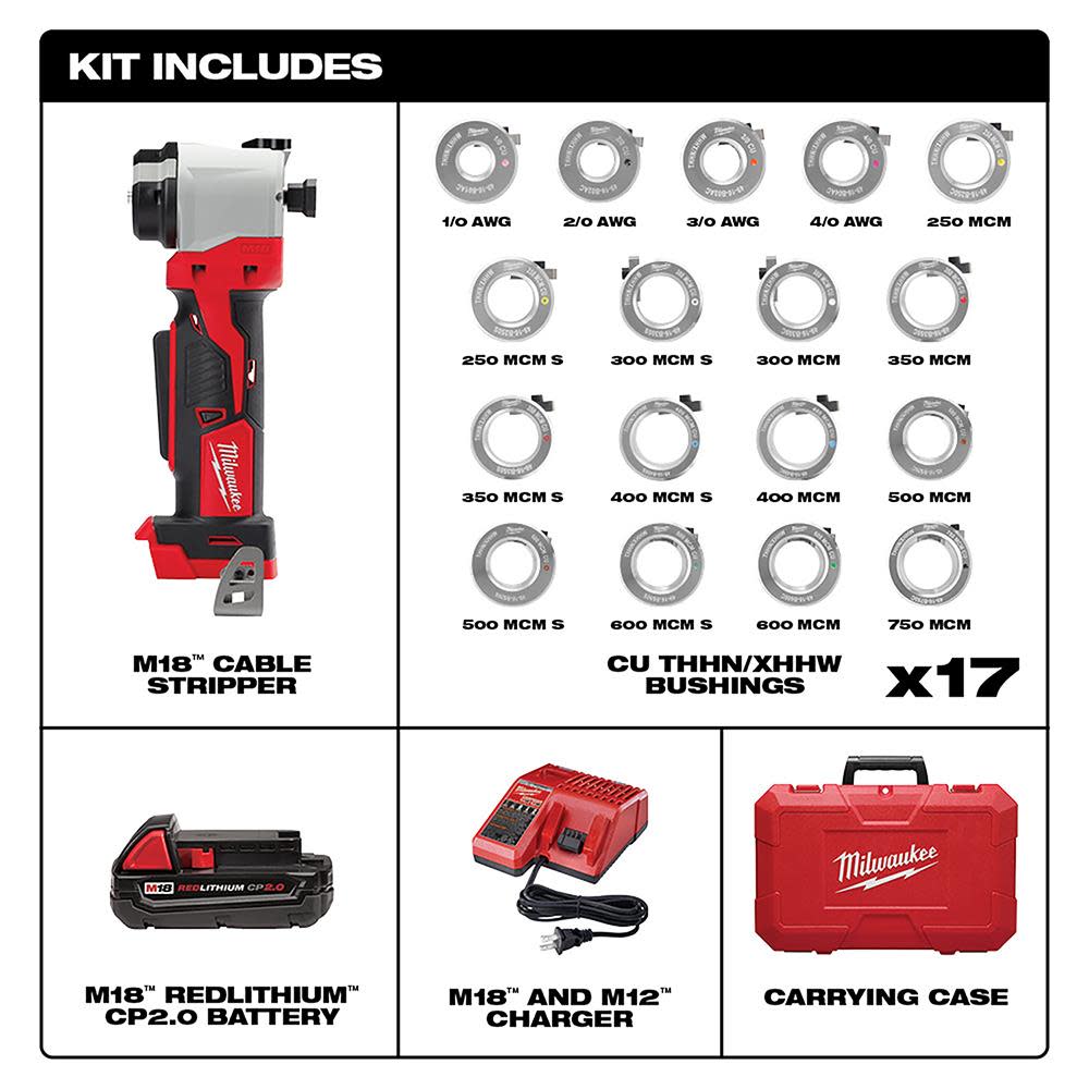 Milwaukee M18 Cable Stripper Kit with 17 Cu THHN / XHHW Bushings - Flockneti