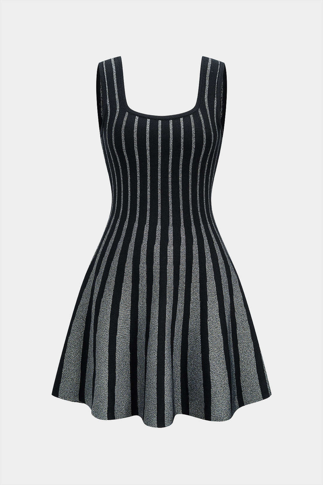 Knit Square Neck Contrast Sleeveless Dress - Flockneti