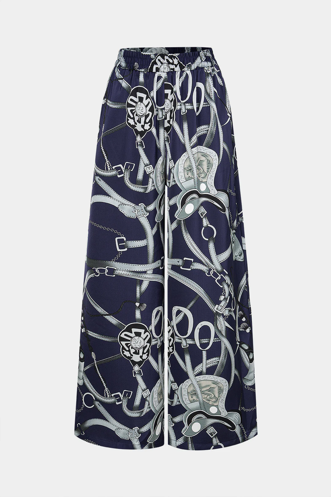 Abstract Print Satin High Waist Pants - Flockneti