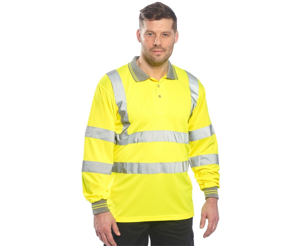Portwest Yellow Hi-Vis Long Sleeved Polo Shirt – Large - Flockneti