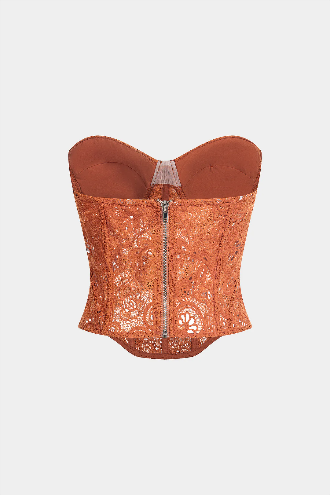 Lace Embroidery Zipper Hollow Out Tube Top - Flockneti