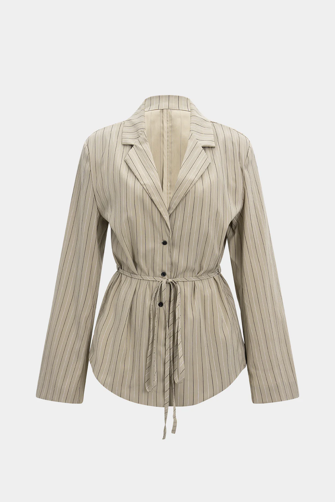 Notched Lapel Stripes Print Tie-up Lapel Blazer - Flockneti