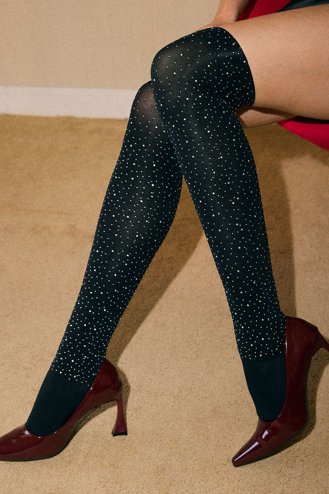 Rhinestone Decor Tights - Flockneti