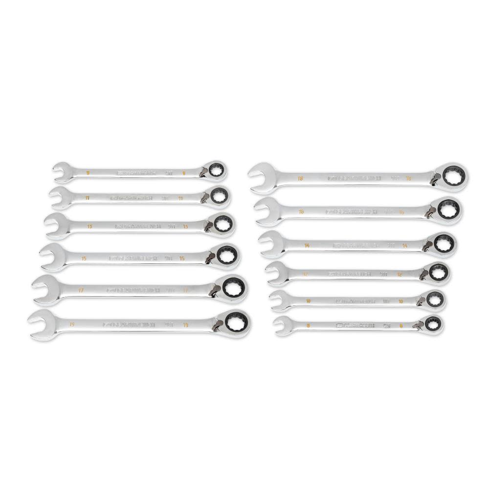 GEARWRENCH Ratcheting Wrench Set with Wrench Roll 90 Tooth 12 Point Metric Reversible 12pc - Flockneti