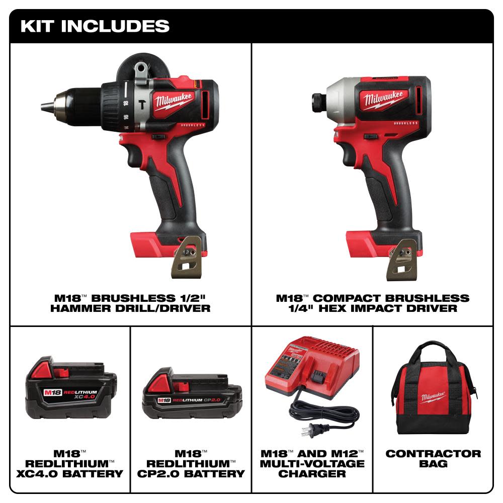 Milwaukee M18 Brushless Hammer Drill/Impact Combo Kit 2.04.0 - Flockneti