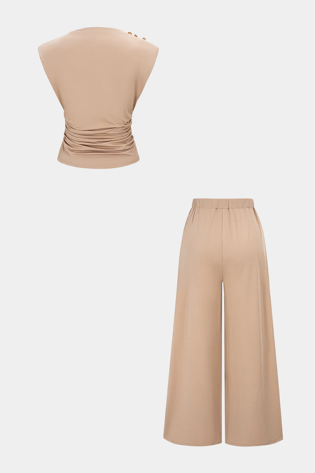 Solid Ruched Tank Top And Wide Leg Pants Set - Flockneti