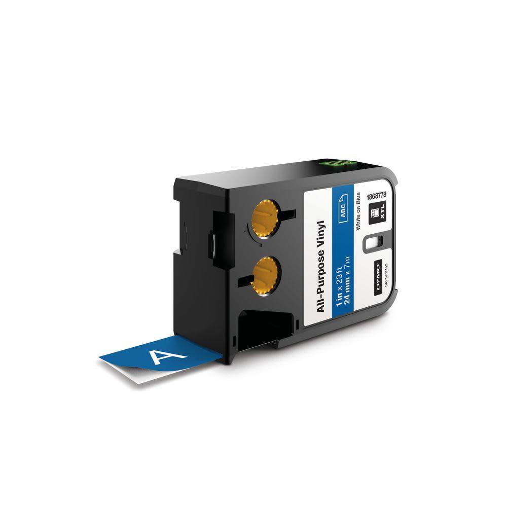 Dymo XTL 1 In. (24 mm) All-Purpose Vinyl White On Blue - Flockneti