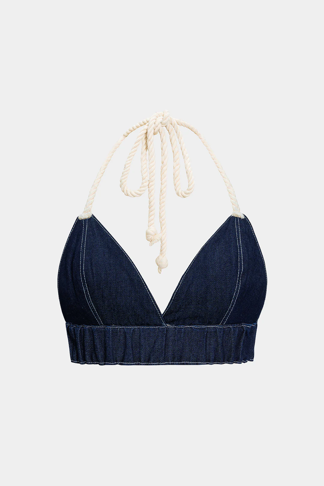 Denim Halter Neck Tie-Up Backless Crop Top - Flockneti