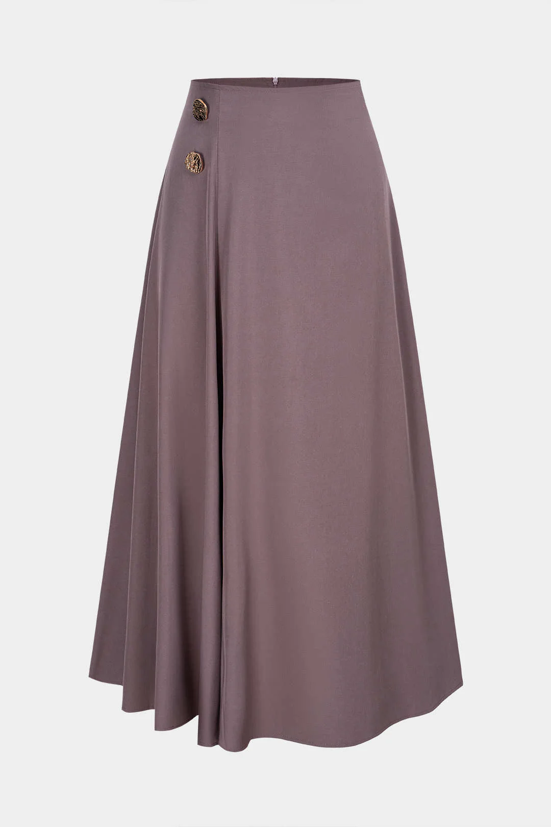 Solid Metallic Button High Waist A-Line Skirt - Flockneti