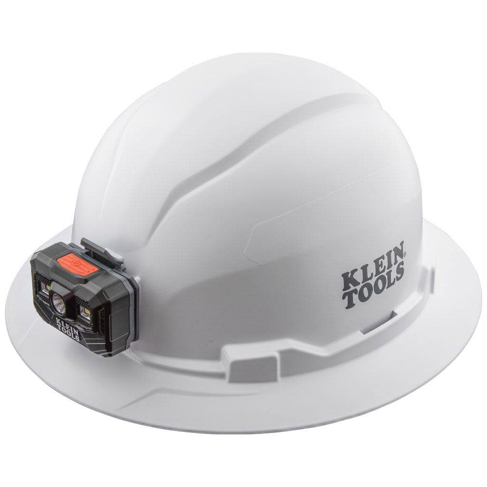 Klein Tools Hard Hat Non-vented Full Brim with Rechargeable Headlamp White - Flockneti