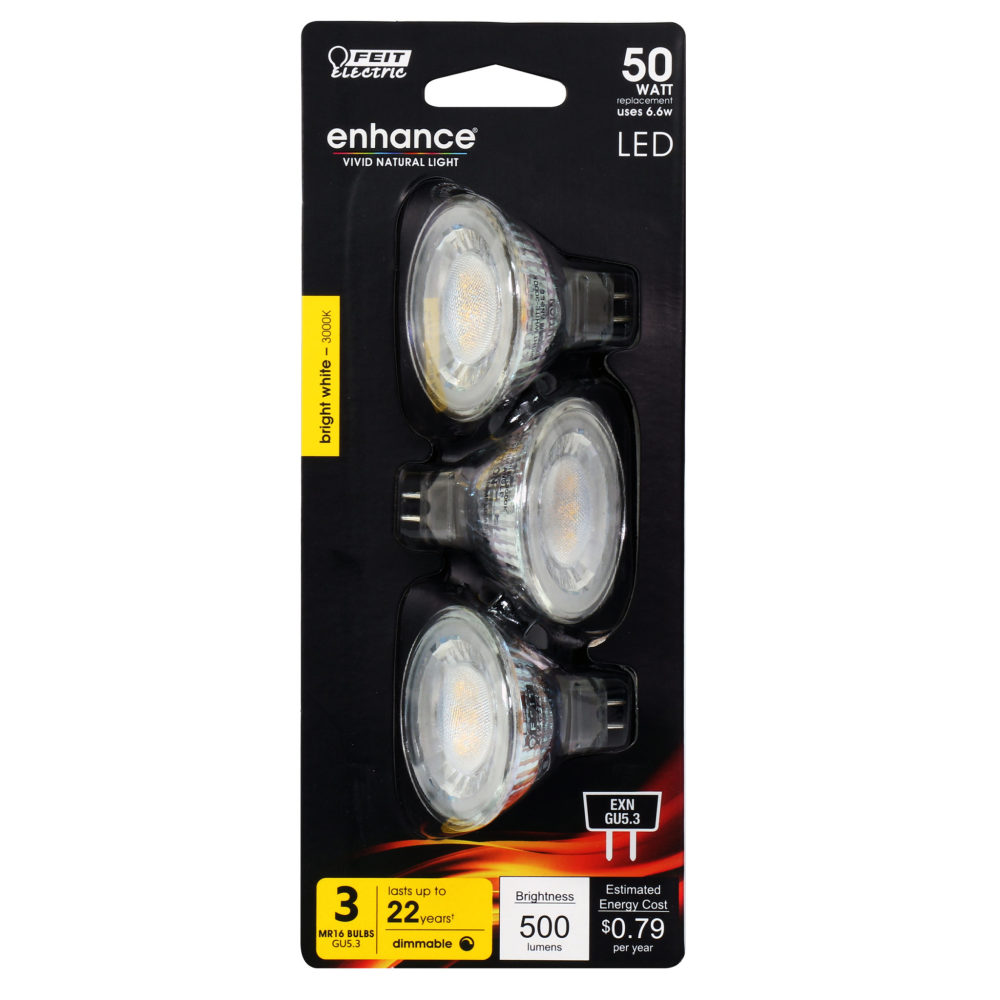 Feit Electric 50W MR16 GU5.3 3000K Dimmable LED Bulb 3pk - Flockneti