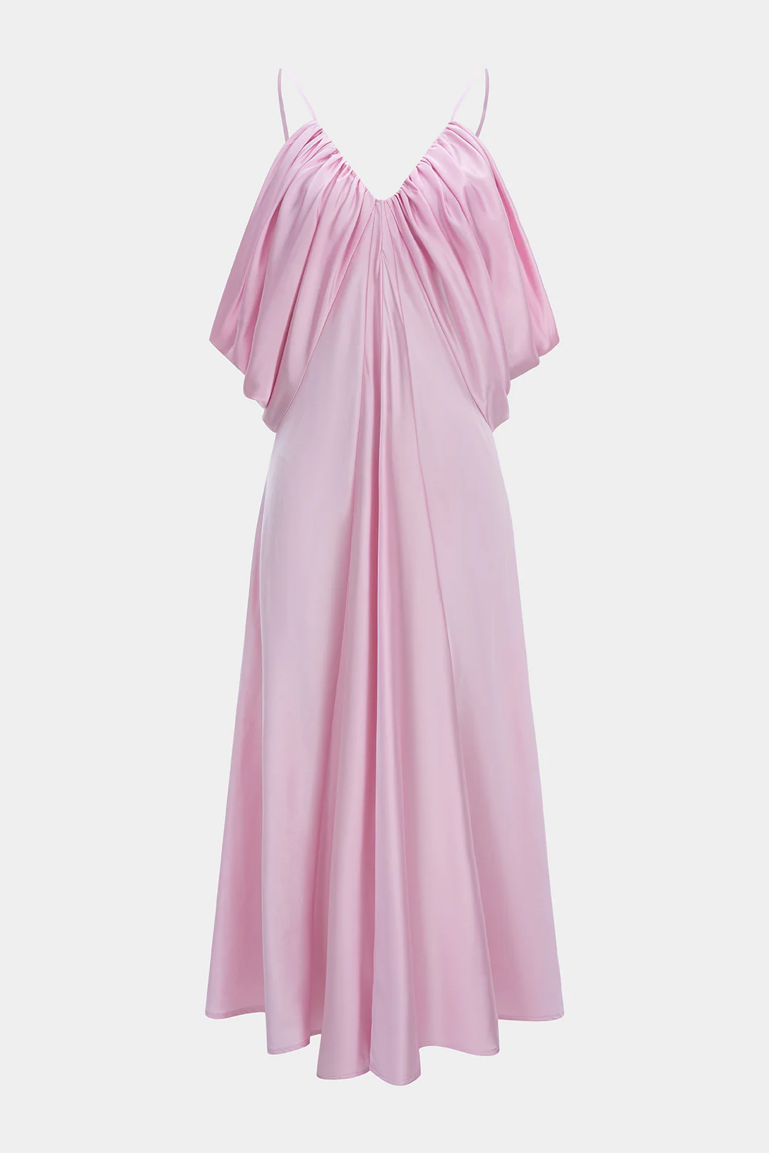 Satin V-Neck Ruched Sleeveless Midi Dress - Flockneti
