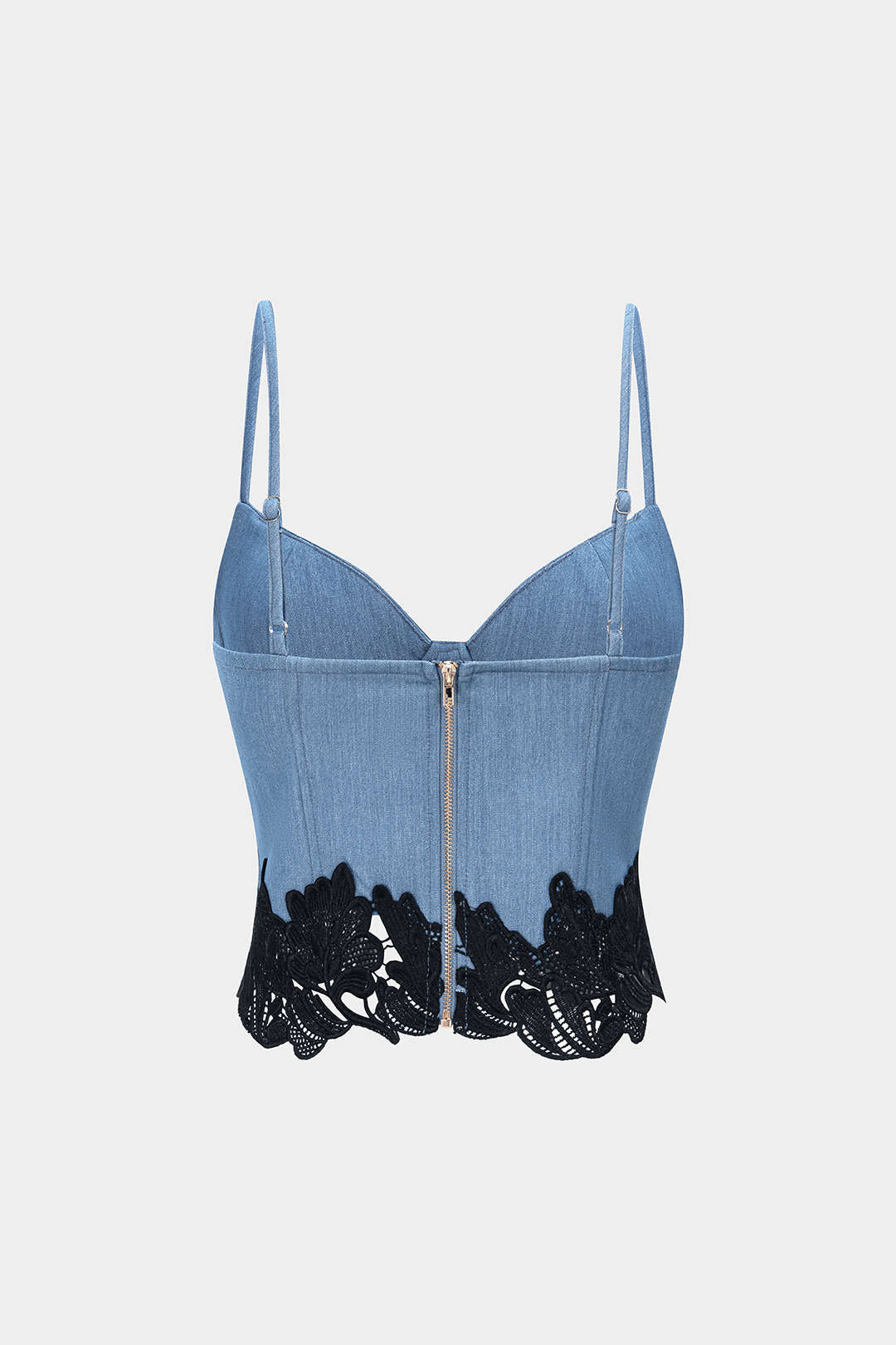 Denim Lace Trim Zipper Cami Top - Flockneti