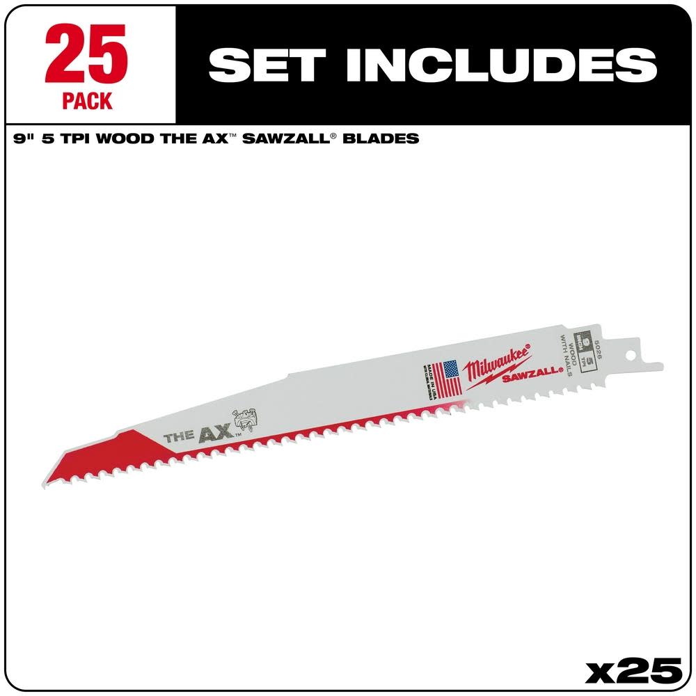 Milwaukee 9 In. 5/8 TPI White Bi-Metal Reciprocating Saw Blade 25Ct - Flockneti