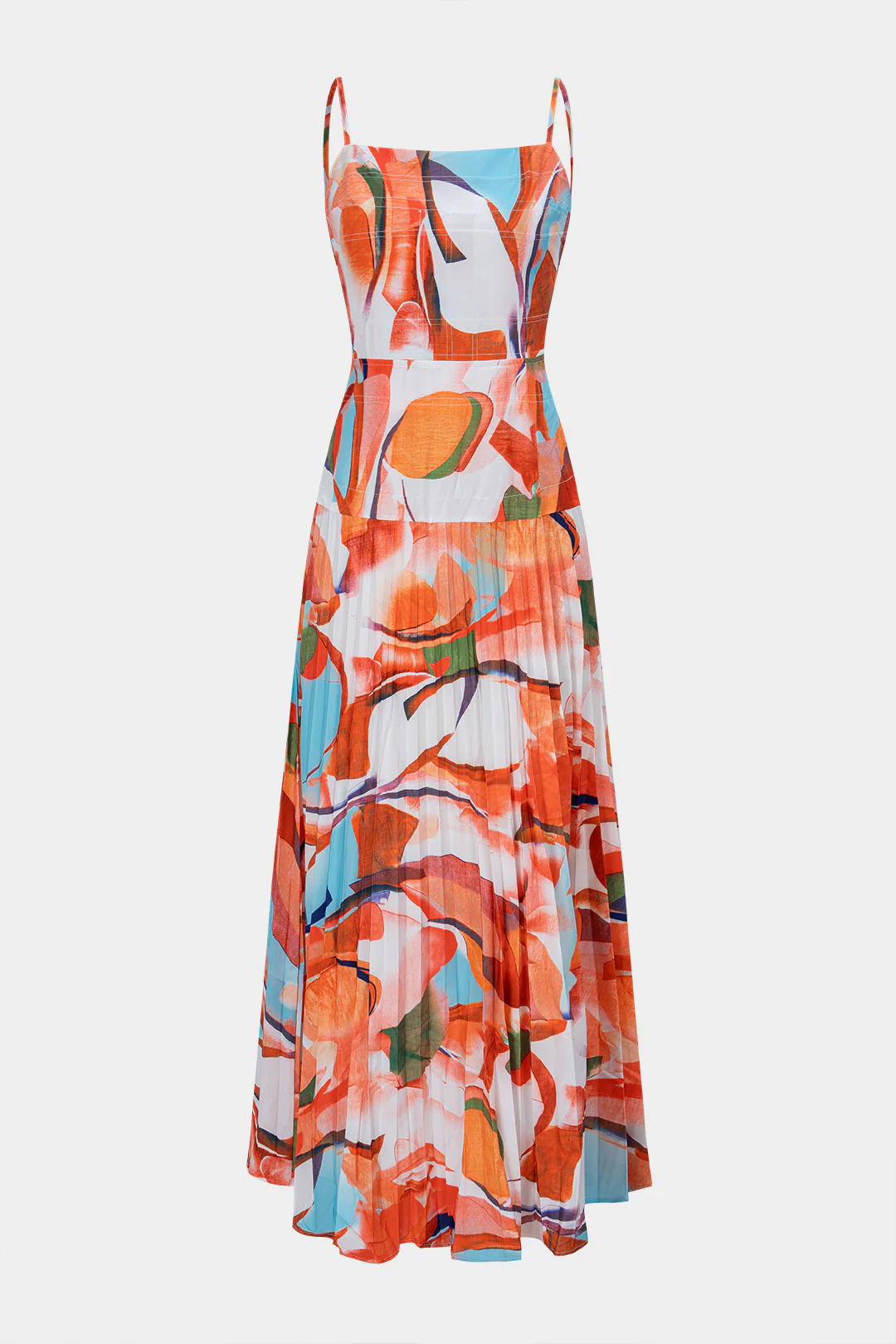 Geometric Print Pleated Sleeveless Maxi Dress - Flockneti