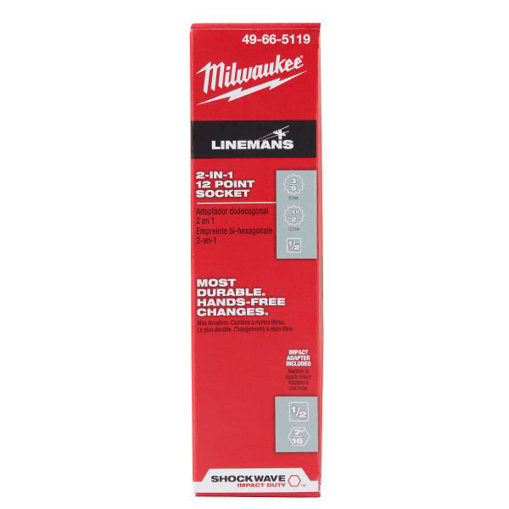 Milwaukee Shockwave Lineman’s 12PT 3/8″ & 1/2″ 2-in-1 Socket - Flockneti