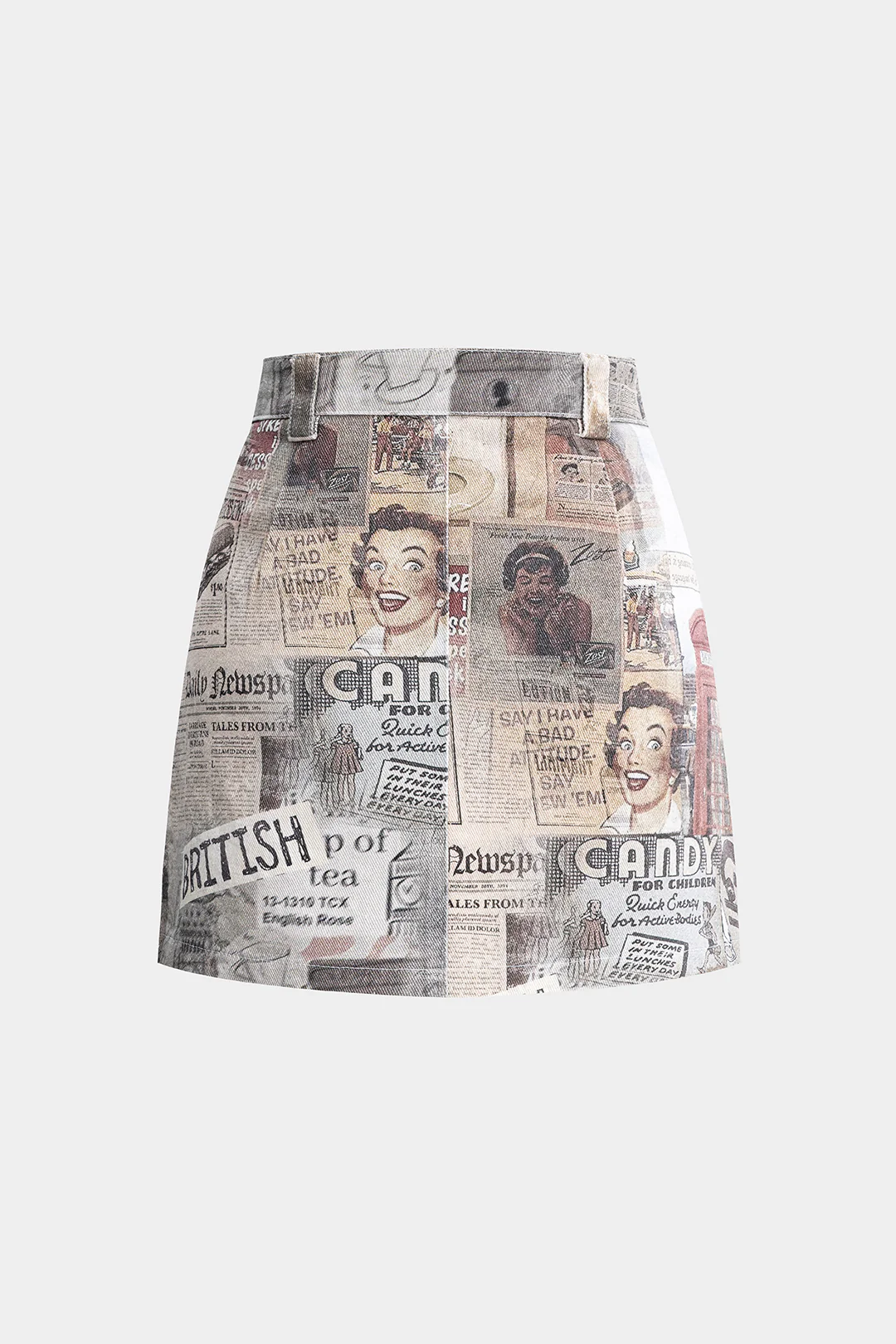 Retro Print Denim Rhinestone Skirt - Flockneti