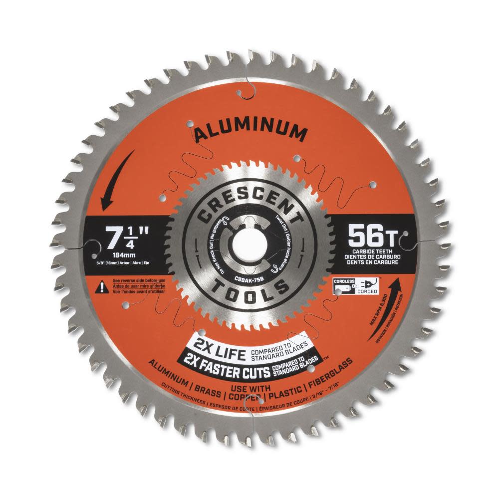 Crescent Circular Saw Blade 7 1/4″ x 56 Tooth Thick Aluminum - Flockneti