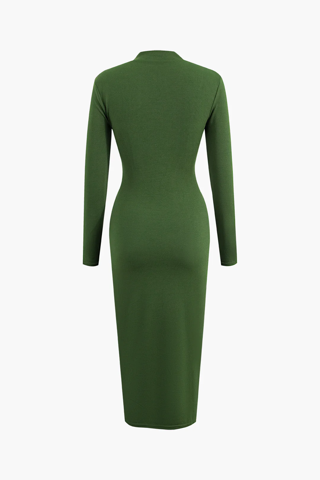 Round Neck Ruched Long Sleeve Midi Dress - Flockneti
