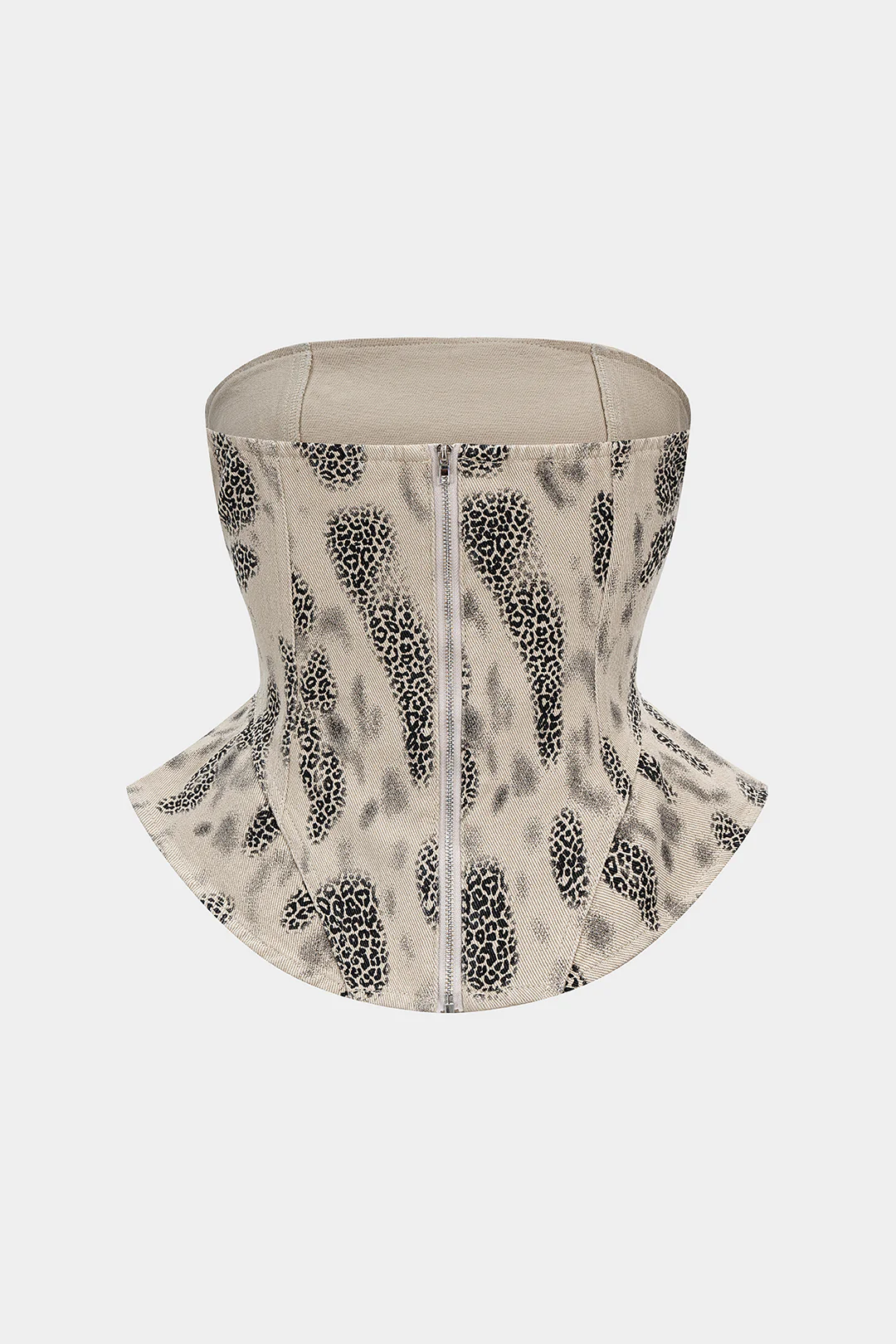 Leopard Print Denim Zipper Strapless Tube Top - Flockneti