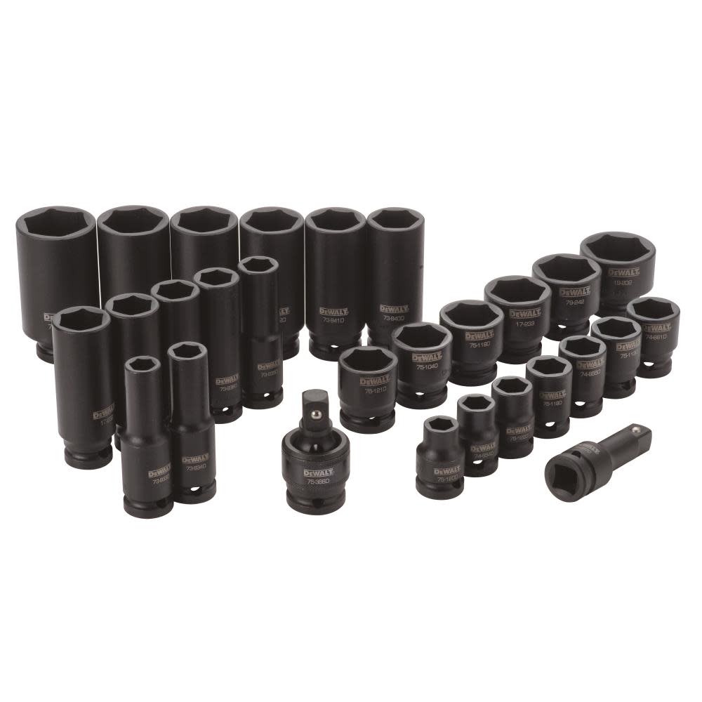 DEWALT 28 Piece 1/2 in Drive Standard & Deep Impact Socket Set 6 PT - Flockneti