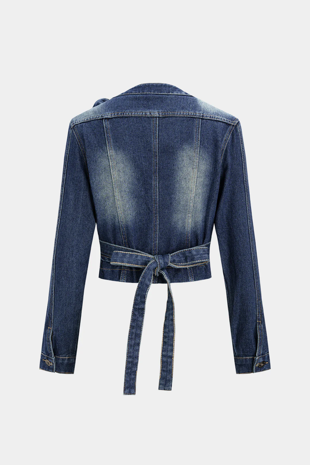 Denim Crossed Tie-Back Asymmetrical Outerwear - Flockneti