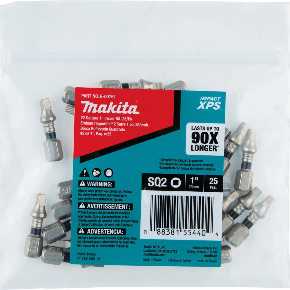 Makita Impact XPS #2 Square 1″ Insert Bit 25/pk - Flockneti