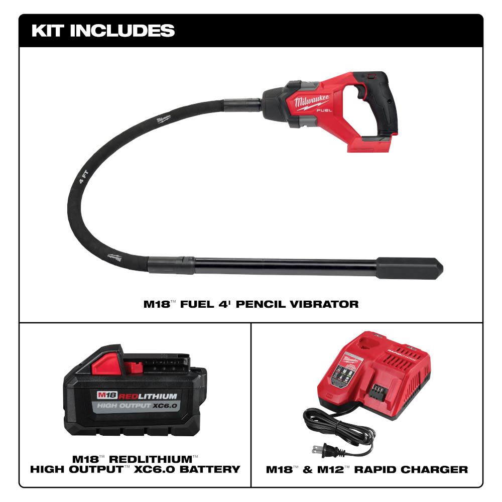 Milwaukee M18 FUEL 4′ Concrete Pencil Vibrator Kit - Flockneti