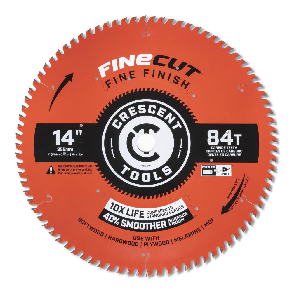 Crescent Circular Saw Blade 14″ x 84 Tooth Fine Cut Fine Finishing - Flockneti