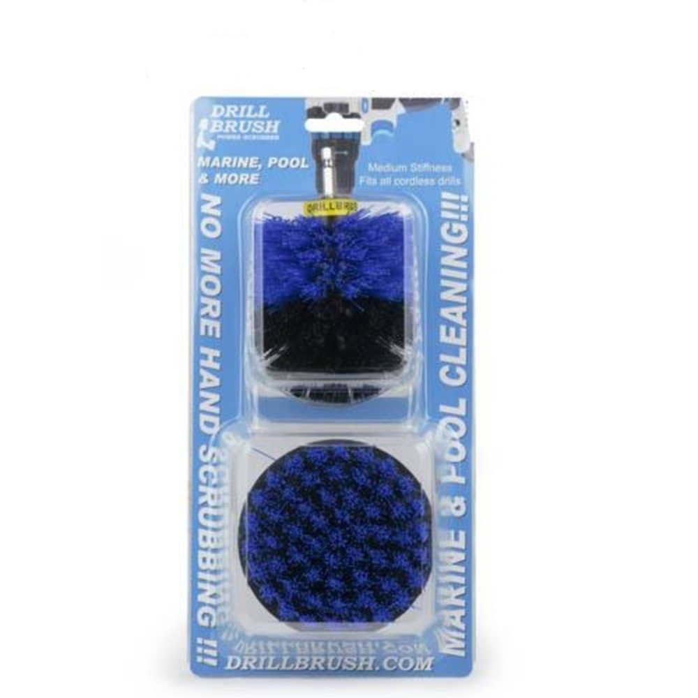 Drill Brush Pool & Marine Cleaning Kit Medium Stiff Nylon Bristles 2pc - Flockneti