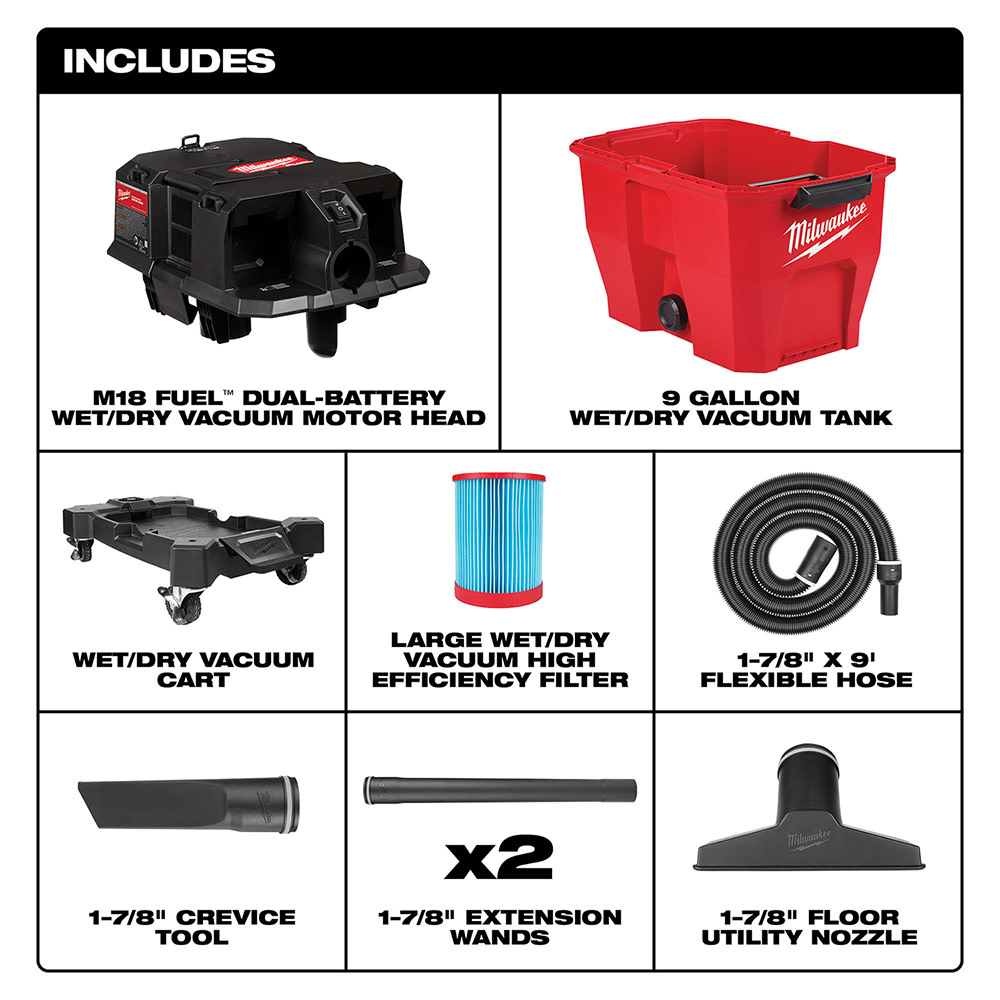 Milwaukee M18 FUEL Vacuum 9 Gallon 36V Wet/Dry Bare Tool - Flockneti