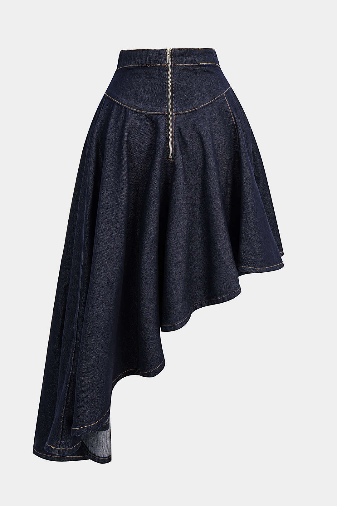 Denim Contrast Binding Ruffle Skirt - Flockneti