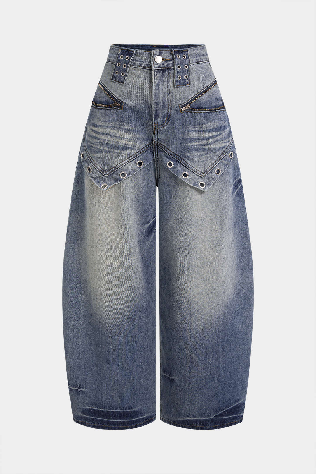 Denim Eyelet Wide Leg Jeans - Flockneti