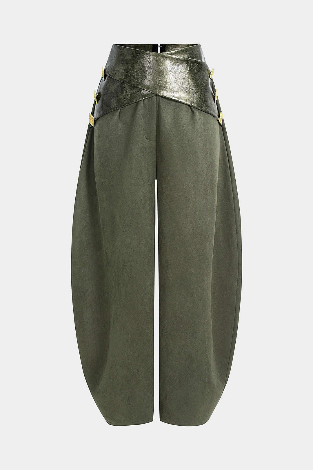 Faux Leather Patchwork Suede Metallic Decor High Waist Pants - Flockneti