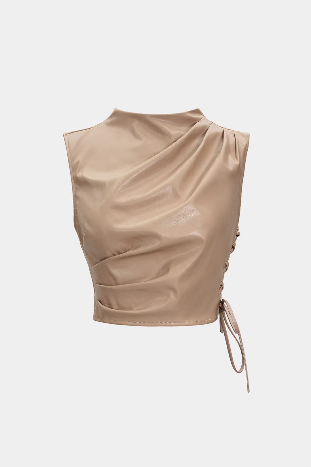 Faux Leather Ruched Pleated Tank Top - Flockneti