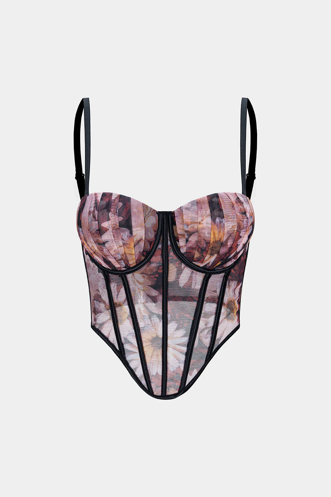 Flral Print Mesh Corset Cami Top - Flockneti