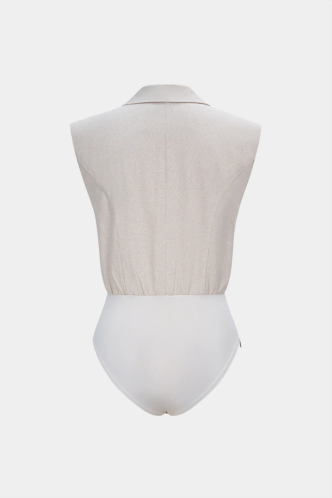 Linen Asymmetrical Notched Lapel Sleeveless Bodysuit - Flockneti