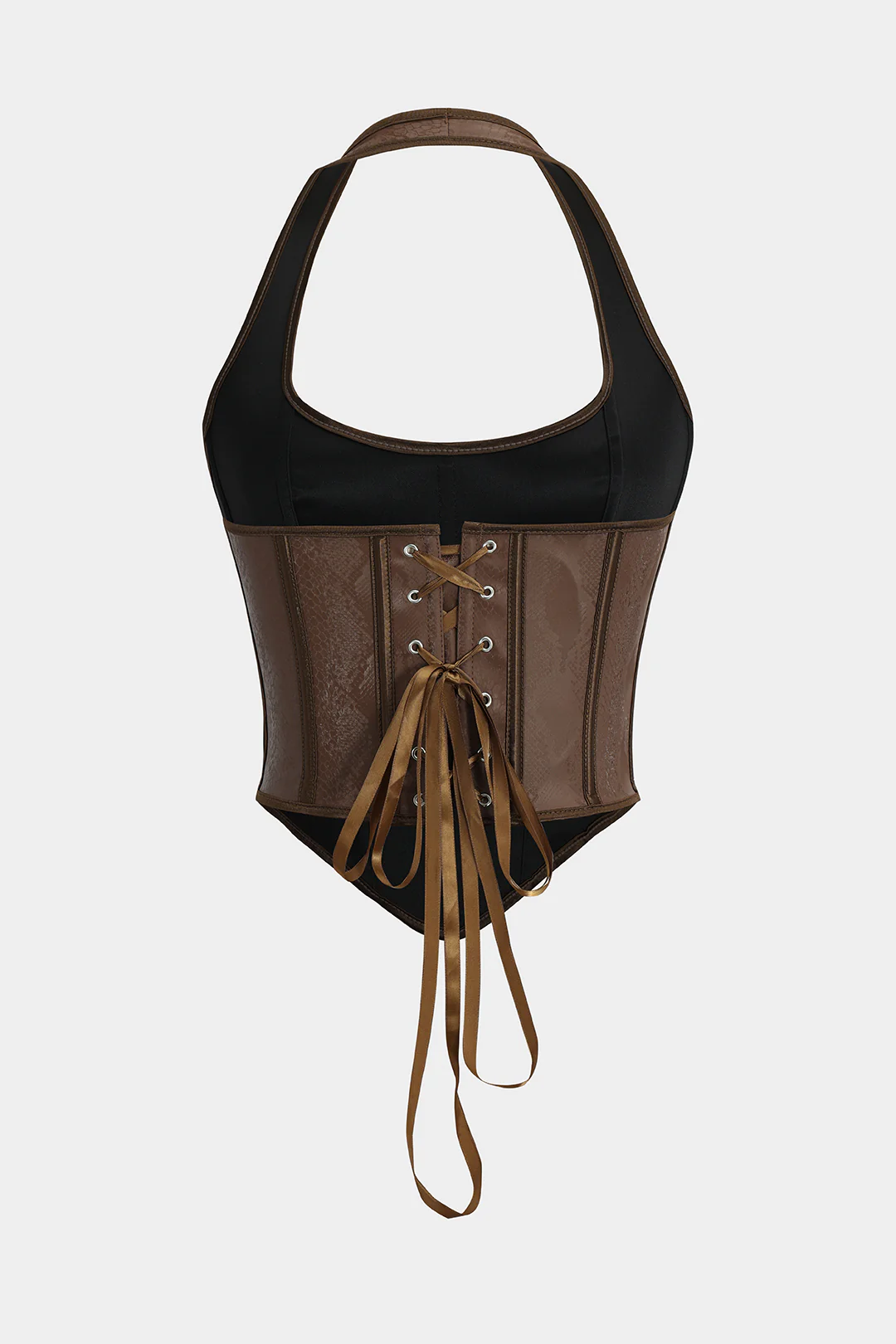 Snake Skin Faux Leather Tie-Up Corset Cami Top - Flockneti
