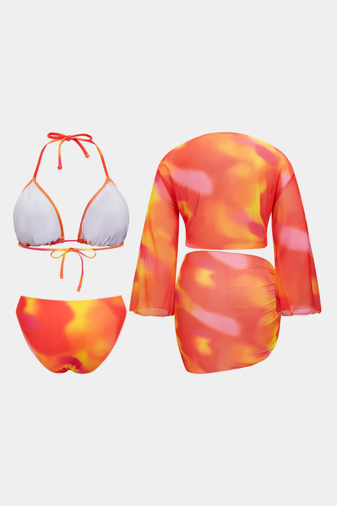 Plus Size Tie Dye Print Halter Neck Backless Strappy Bikini Set - Flockneti