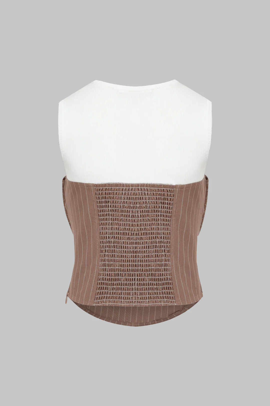 Patchwork Striped Round Neck Knotted Smocked Tank Top - Flockneti