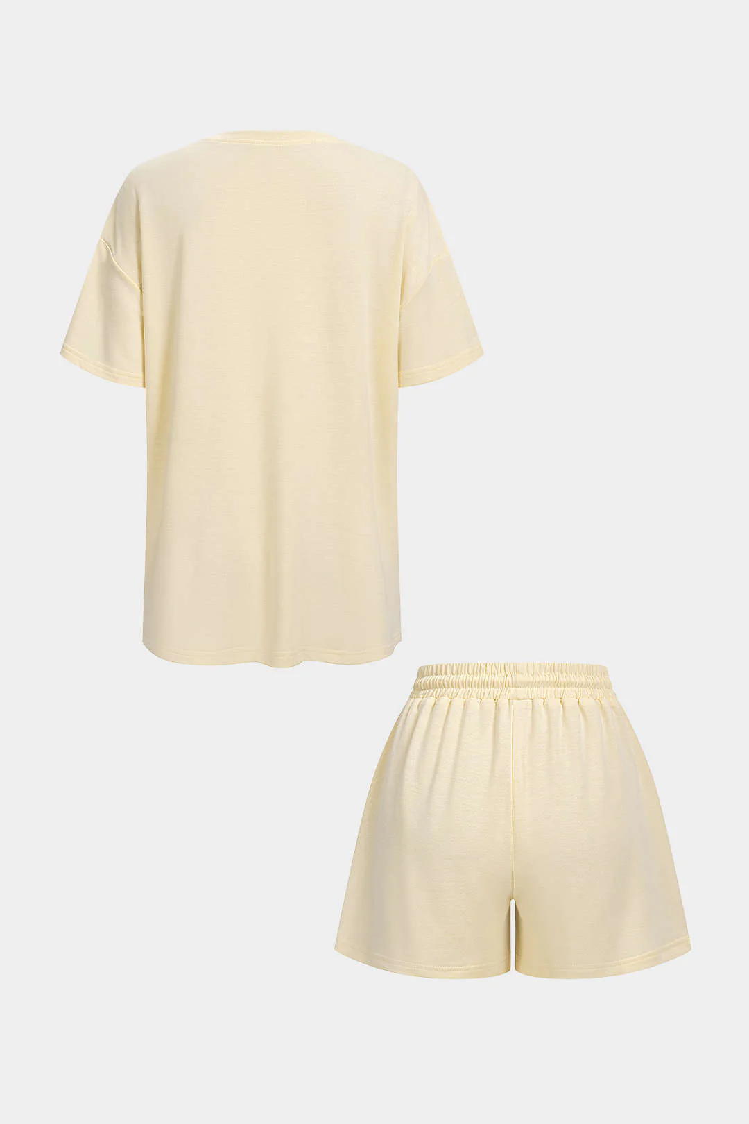 Solid Round Neck Top And Drawstring Shorts Set - Flockneti