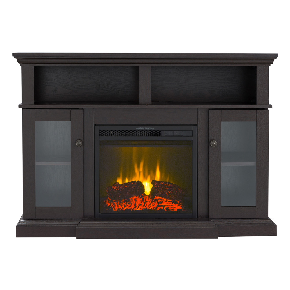 Hearthpro Black Fireplace with Glass Cabinet Doors - Flockneti