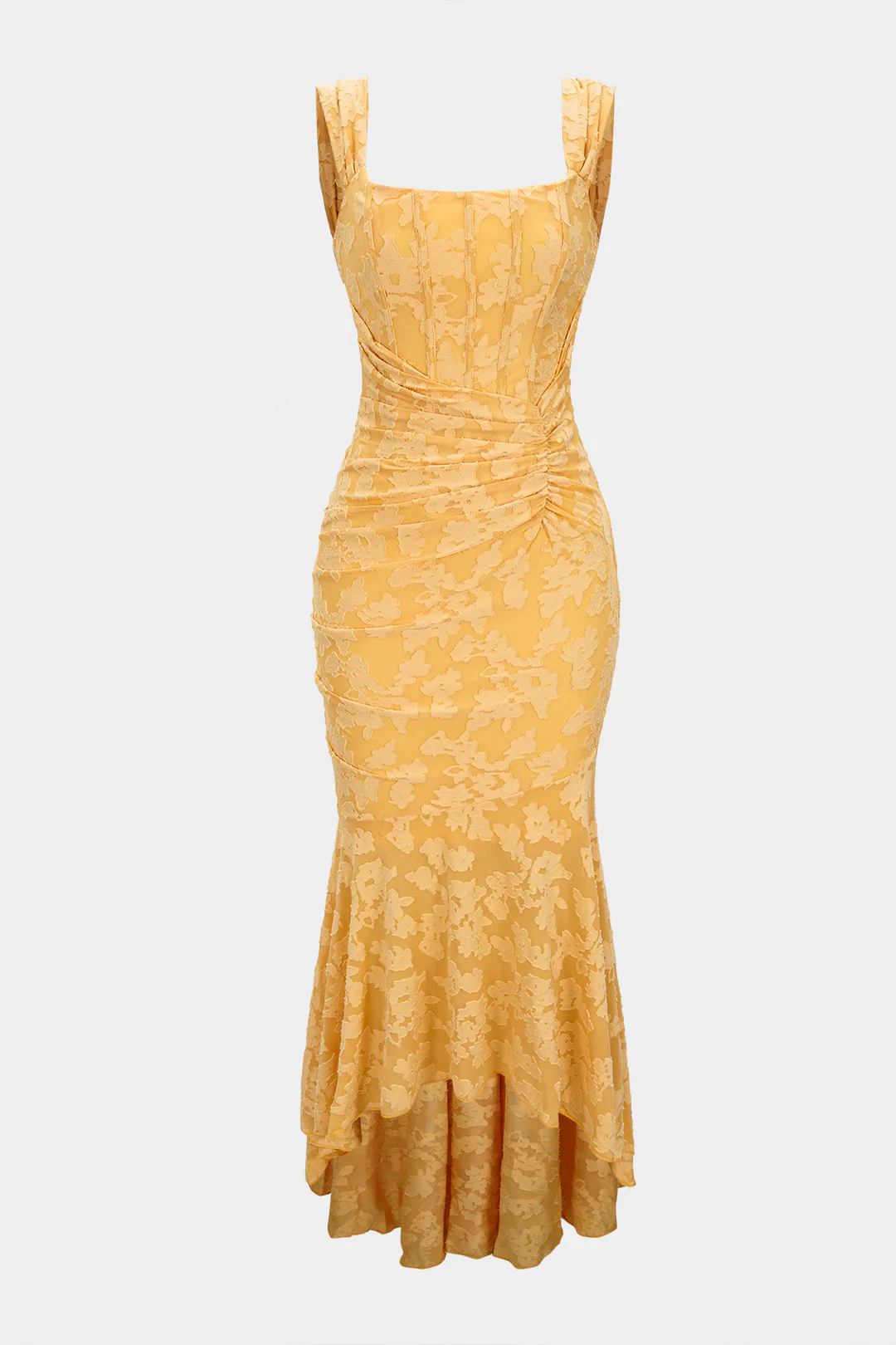 Jacquard Ruched Asymmetrical Slip Sleeveless Midi Dress - Flockneti