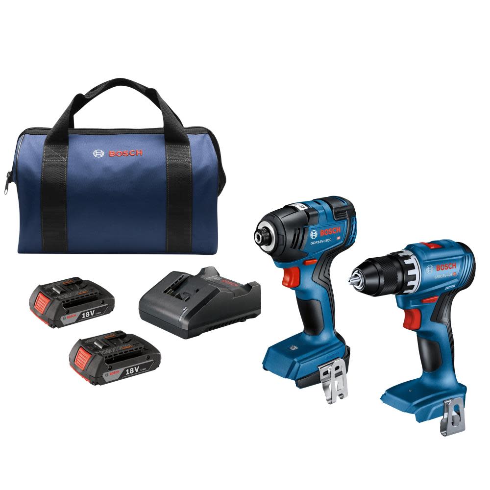 Bosch 18V 2 Tool Combo Kit with Impact Driver GDR18V-1800 Drill/Driver GSR18V-400 with 2 2Ah Batteries - Flockneti