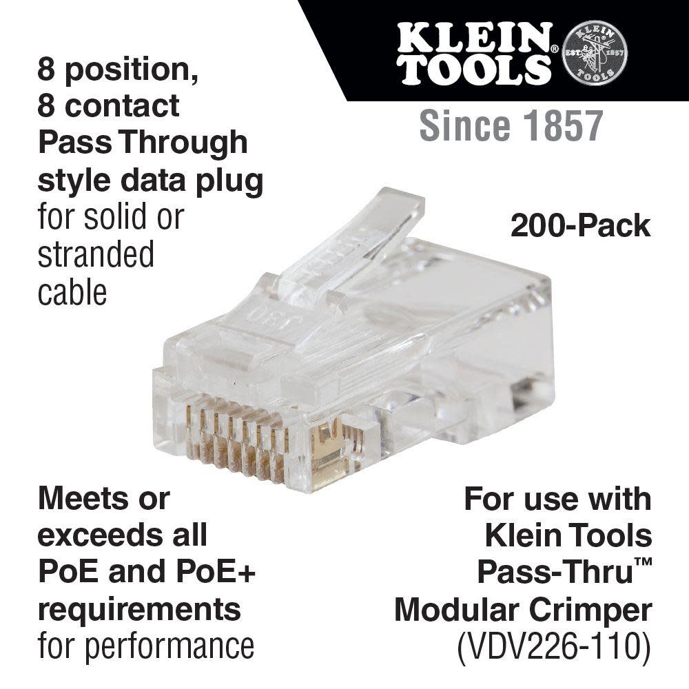 Klein Tools Pass-Thru Data Plug CAT6 200 Pk - Flockneti